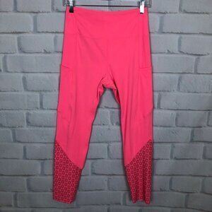 Zyia Neon Coral Flower Power Luxe Hi Rise 7/8 Leggings Size 6-8